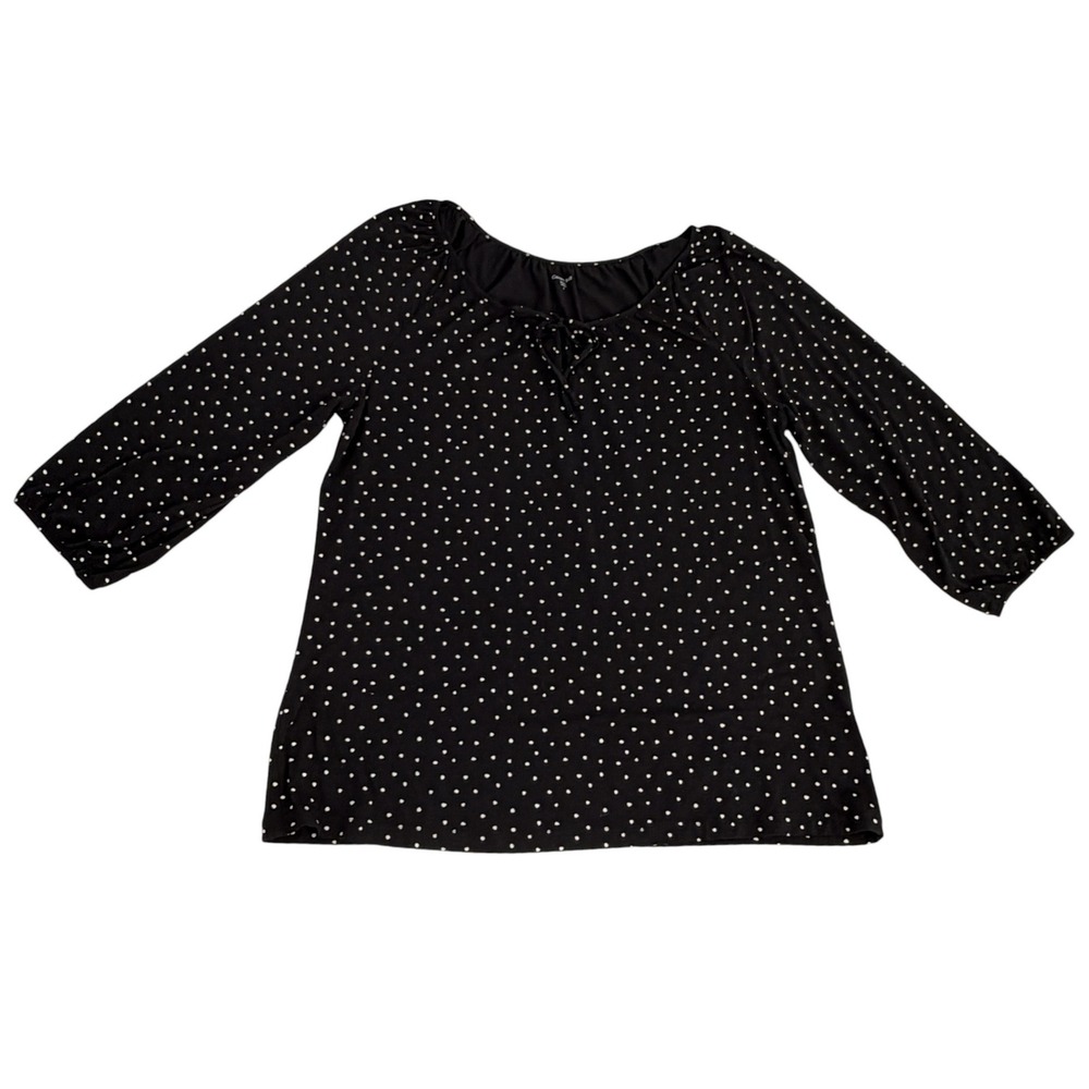 Garnet Hill Black Polka Dot Tencel Lyocell Blend 3/4 Sleeve Blouse Top Small